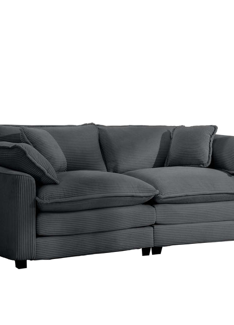 Modern Fabric Living Room Sofa with 4 Pillows Upholstered Large Deep Seating Loveseat, Grey Corduroy