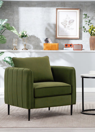 Accent Chair for Living Room, Velvet Comfy Single Sofa Chair Mid-Century Modern Armchair with 1 Pillow and Metal Legs for Bedroom Office Reading-3