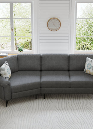 111' Upholstered 3-seater Sofa Curved Sofa Couch with Two Printed Pillows for Living Room, Dark Gray