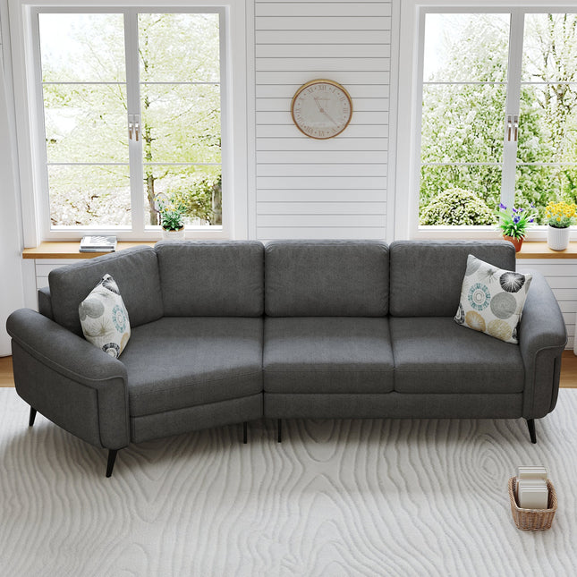 111" Dark Gray Curved 3-Seater Sofa with Two Printed Pillows