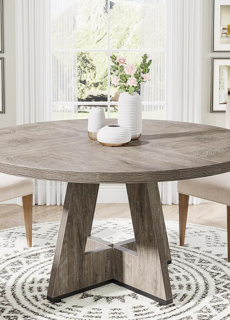 round Dining Table Wood Kitchen Table for Dining Room Living Room, 47 Inches Dining Room Tables for 4 Person, Farmhouse Dinner Table with Wooden Table Top and Legs, Rustic Grey(Only Table)-0