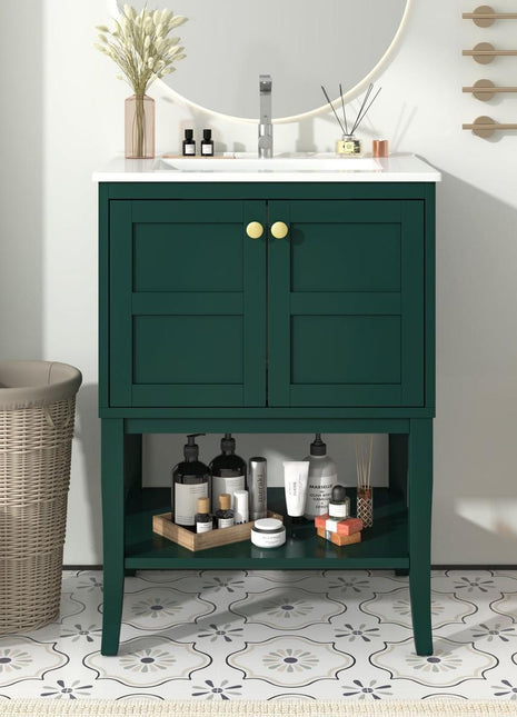 24" Bathroom Vanity with Top Sink, Modern Bathroom Storage Cabinet with 2 Doors, Single Sink Bathroom Vanity-0