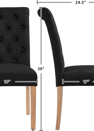 Tufted Dining Chairs Set of 2 Parsons Kitchen Chairs Stylish Dining Room Chair Upholstered Fabric Chairs with Solid Wood Legs and Padded Seat for Home, 1 Package, Black-2