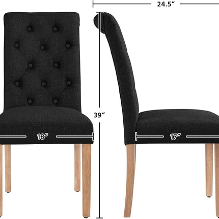 Tufted Dining Chairs Set of 2 Parsons Kitchen Chairs Stylish Dining Room Chair Upholstered Fabric Chairs with Solid Wood Legs and Padded Seat for Home, 1 Package, Black-2