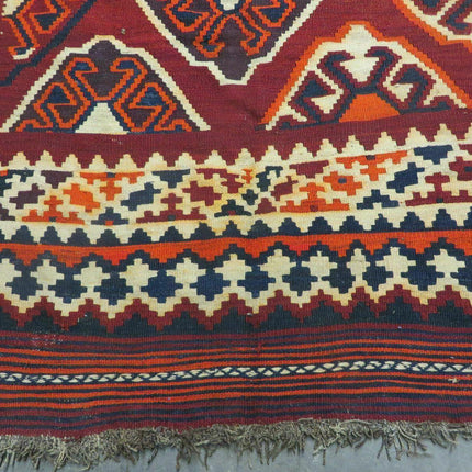 5' X 10' Antique Turkish Kilim Handmade Flat Weave Wool Rug Red Colorful Veg Dye Bohemian Boho Chic Tribal Style And Design