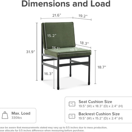 Odelia Dining Chairs, Kitchen Chairs, Dining Room Chairs, Black Dining Chairs, Sturdy Bifma-Certified Rust-Free Metal Frame and Removable Cushion Covers (2, Olive Green Velvet, One Size)-1