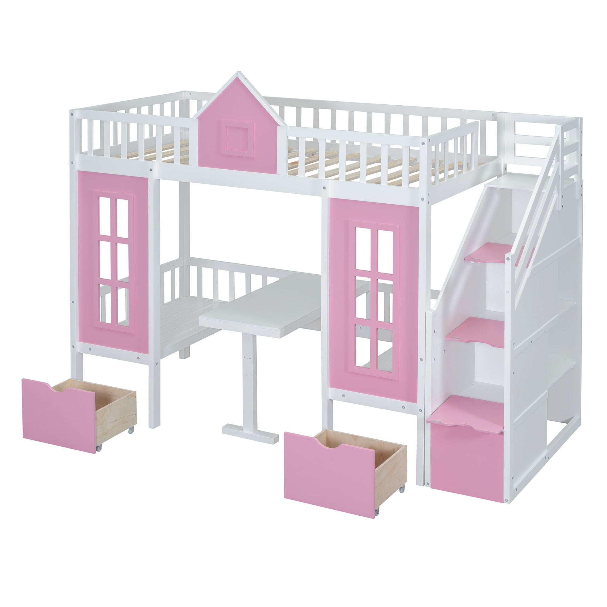 Twin-Over-Twin Bunk Bed with Changeable Table, Bunk Bed Turn into