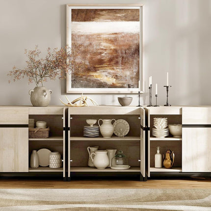 3 in 1 Multifunctional Sideboard Buffet Cabinets, Modern Sideboard with Adjustable Shelf and Metal Base, Coffee Bar Cabinet Storage Cabinet for Living Room,Kitchen,Light Oak