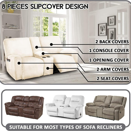 Velvet Stretch Reclining Loveseat Slipcover with Console, Ivory
