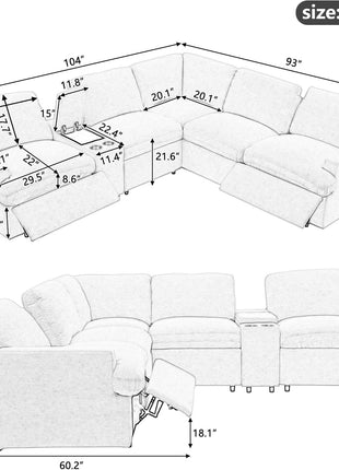 Modern Power Reclining Sectional Sofa with USB