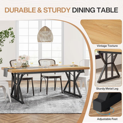 Durable and sturdy dining table with metal legs in a modern interior setting.