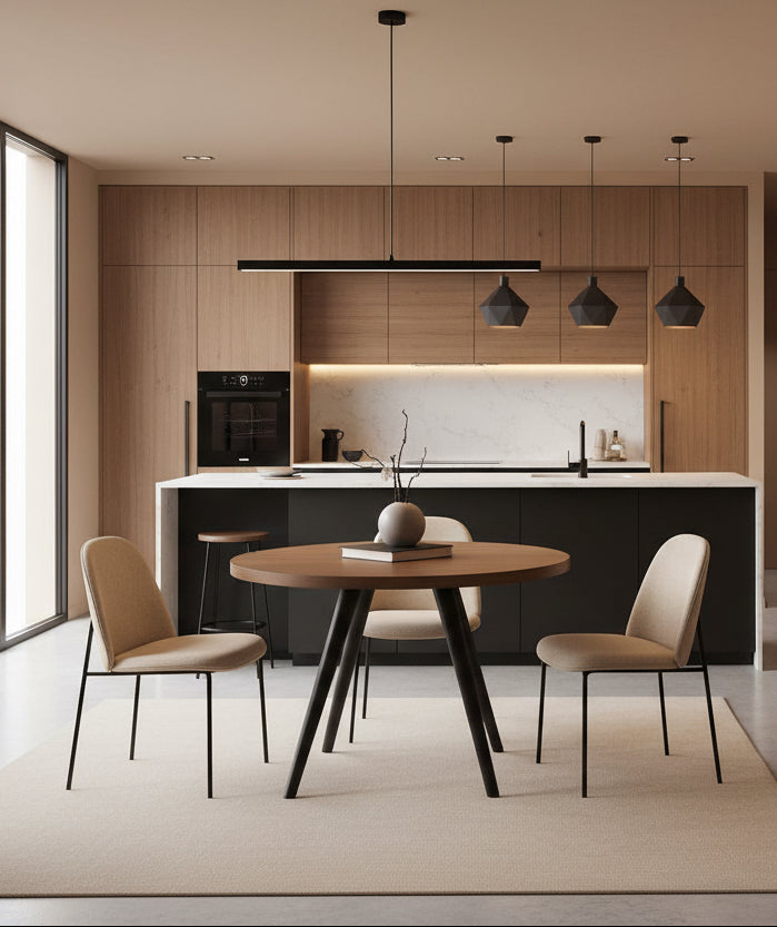 Hardy Haus 31.5-Inch Round Dining Table | Rustic Brown Engineered Wood with Metal Legs