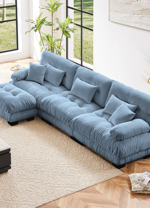 Luxury Modular Sectional Sofa Couch,Oversized L Shaped Cloud Couch for Living Room,Deep Seat Sofa Couch with Convertible Ottoman,Chenille Blue-0