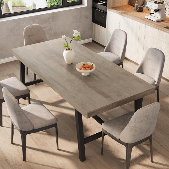 Dining table with chairs in a modern kitchen setting