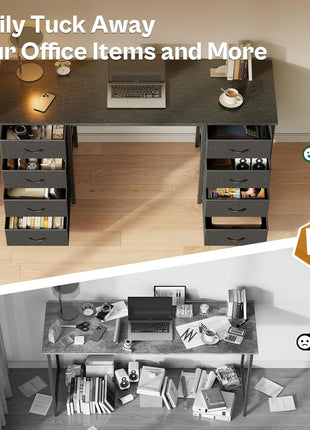 55 Inch Computer Desk with 8 Fabric Drawers, Office Desk Work Desk for Home Office, Study, Gaming Desk with Drawers, Large Storage, Black-2