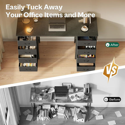 55 Inch Computer Desk with 8 Fabric Drawers, Office Desk Work Desk for Home Office, Study, Gaming Desk with Drawers, Large Storage, Black-2