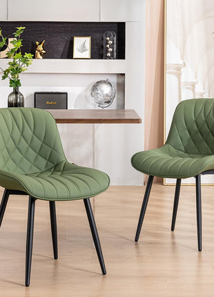 Dining Chairs Set of 2 Mid Century Modern Kitchen Chair Comfortable Upholstered Faux Leather Dinner Chairs for Kitchen Dining Room, Olive-2