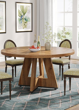 Farmhouse Dining Table, 47 Inch round Dinner Table for 4, Rustic round Dining Room Table for Home Dining Room Living Room (Wood)-2
