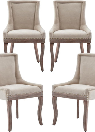 Modern Dining Chairs Set of 4, High Back Dining Chairs Side Chairs with Solid Wood Legs, Upholstered Fabric Dining Room Chairs for Dining Room Kitchen, Beige-0