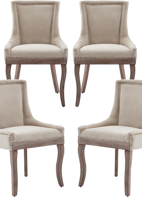 Modern Dining Chairs Set of 4, High Back Dining Chairs Side Chairs with Solid Wood Legs, Upholstered Fabric Dining Room Chairs for Dining Room Kitchen, Beige-0