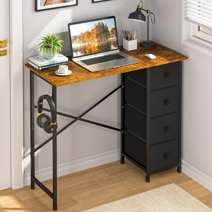 Computer Desk with 4 Fabric Drawers, 35.4 Inch Small Home Office Writing Desk, Simple Table PC Desk for Small Places, Kids Girls Teen Study Writing Desk for Bedroom Dorm Rustic Brown-4
