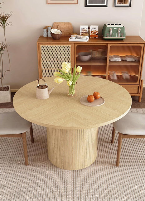 Round Dining Table for 4, Modern Farmhouse Kitchen Table, 47 Inch Small Circle Dining Tables with Wood Strip Base for Kitchen Living Room (Natural)-2