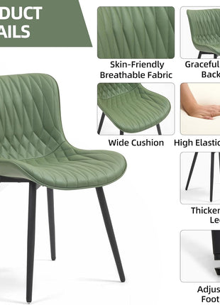 Dining Chairs Set of 2, Mid-Century Modern Upholstered Dining Chairs, Armless Faux Leather Accent Chairs with Backrest, Living Dining Room Chairs with Metal Legs for Dining Room, Green-4