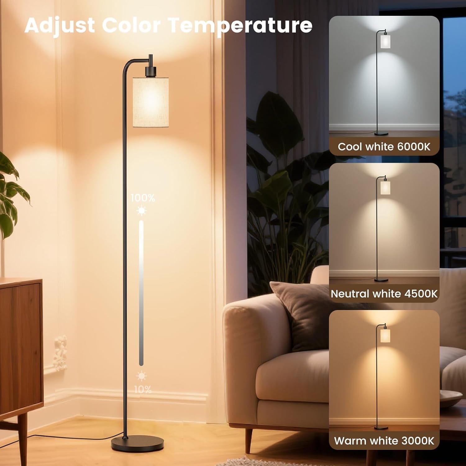 Dimmable Floor Lamp With Remote ThreeColorTemperatures