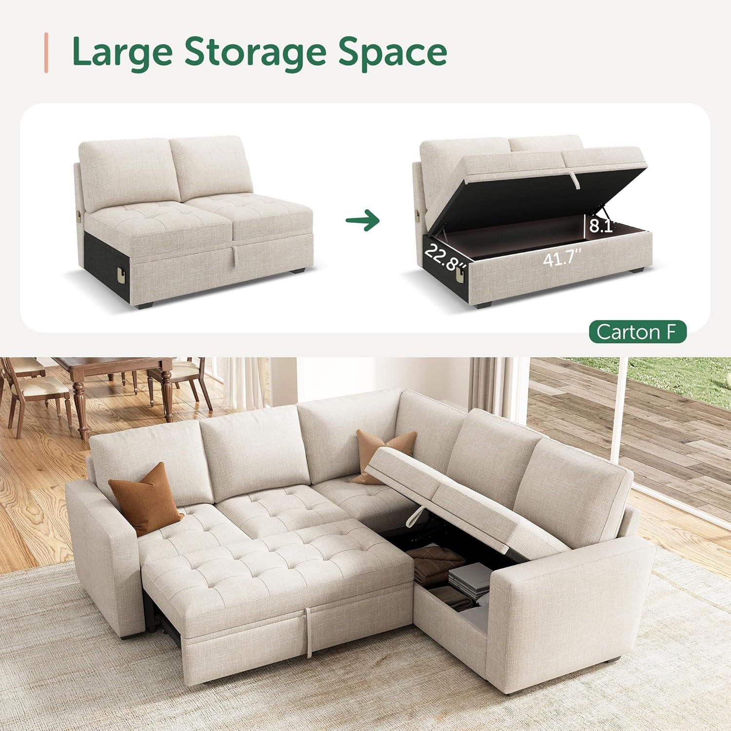 Beige Modular Sleeper Sectional Sofa With StorageBin-2