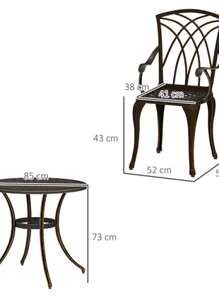 5 Pieces Garden Dining Set for 4, Cast Aluminium Outdoor Dining Set with 4 Armchairs and Round Dining Table with Parasol Hole, Garden Furniture Set, Bronze Tone-2