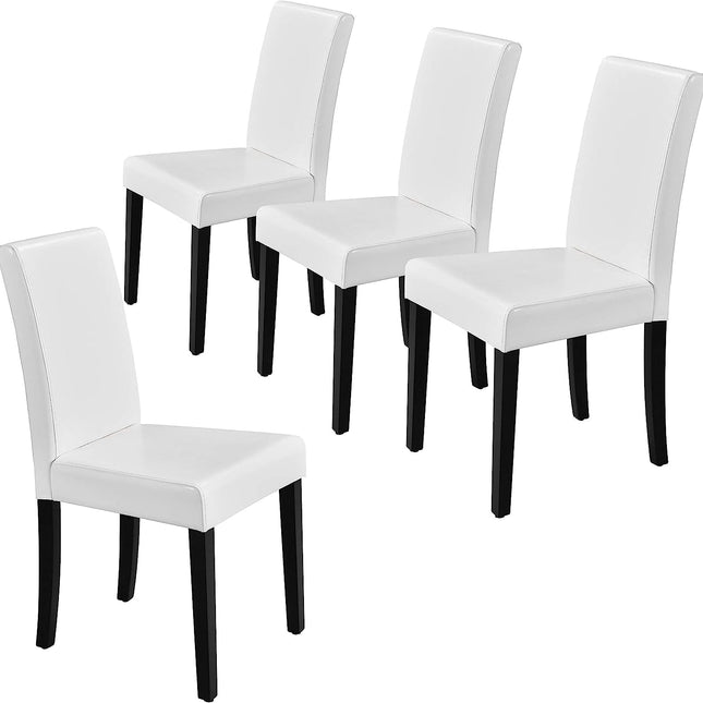 Set of 4 Modern Parson Chairs, Faux Leather, White-1