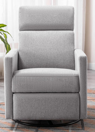 Modern Upholstered Manual Swivel Recliner Chair W/Headsupport Adjustable Nursery Glider Rocker for Living Room, Bedroom Gray-2