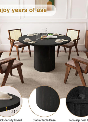 Round Dining Table for 4, Modern Farmhouse Kitchen Table, 47 Inch Small Circle Dining Tables with Wood Strip Base for Kitchen Living Room (Black)-4