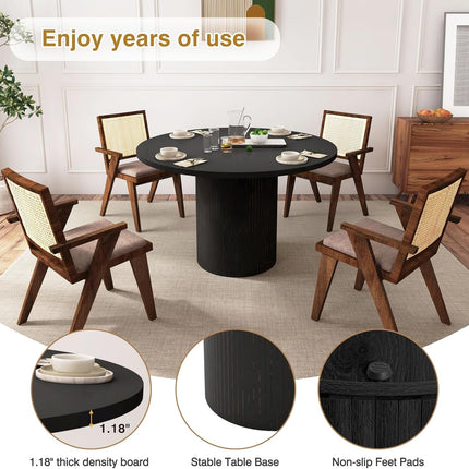 Round Dining Table for 4, Modern Farmhouse Kitchen Table, 47 Inch Small Circle Dining Tables with Wood Strip Base for Kitchen Living Room (Black)-4