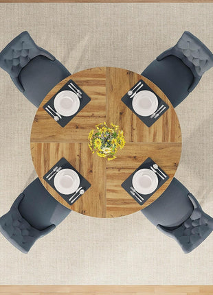 round Dining Table Wood Kitchen Table for Dining Room Living Room, 47" Dinning Room Tables for 4 Adult, Farmhouse Dinner Table with Wooden Tabletop and Cross Base, Burlywood(Only Table)-4