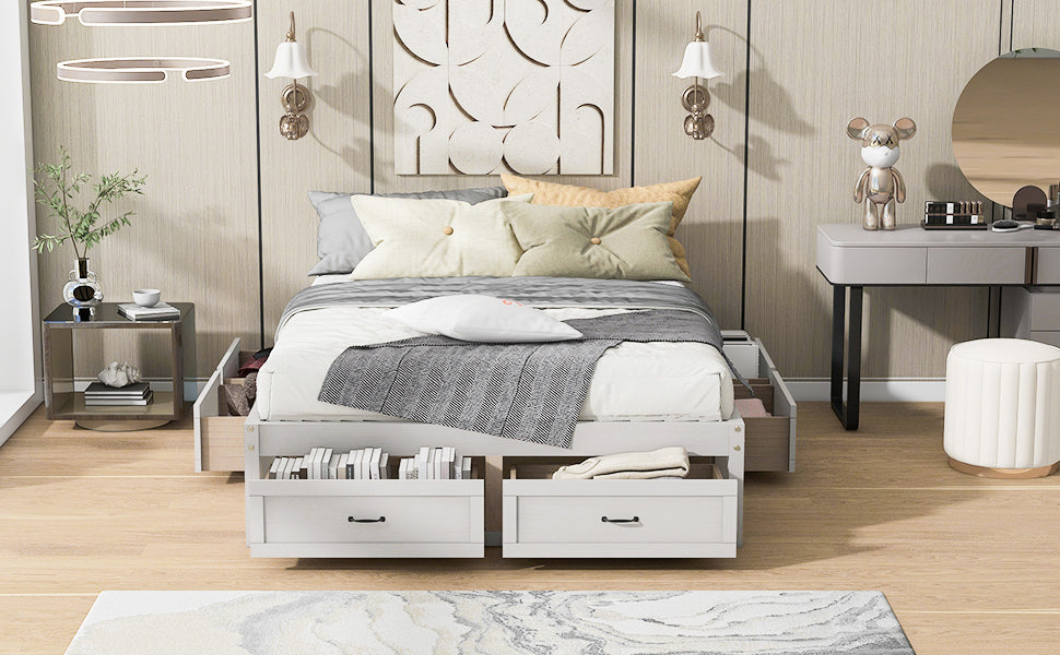 Queen Size Platform Bed with 6 Storage Drawers