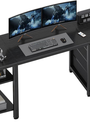 Gaming Desk with 4 Fabric Drawers & Storage Shelves, 55 Inch Computer Writing Work Study Desk for Home Office Bedroom, Modern Simple Student PC Desks Table, Black-0