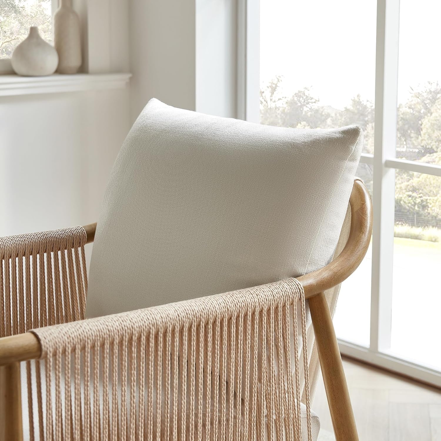 Cream Braided Accent Chairs Set Of 2 For Living Room