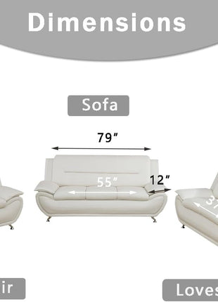 Leather 2 Piece Sofa Set, Sectional Couch, Modern Sofa for Living Room, Bedroom - B-Creamy White