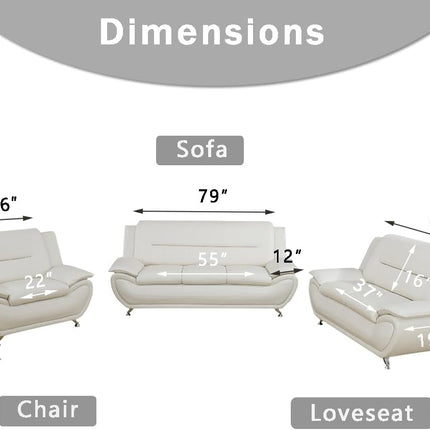 Luxurious B-Creamy White 2-Piece Leather Sectional Sofa