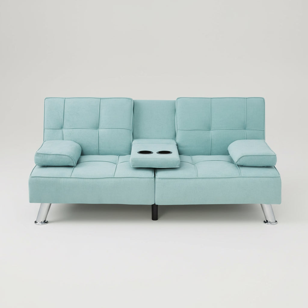 Linen Folding Futon Sofa Bed Aqua With Removable Armrests-3