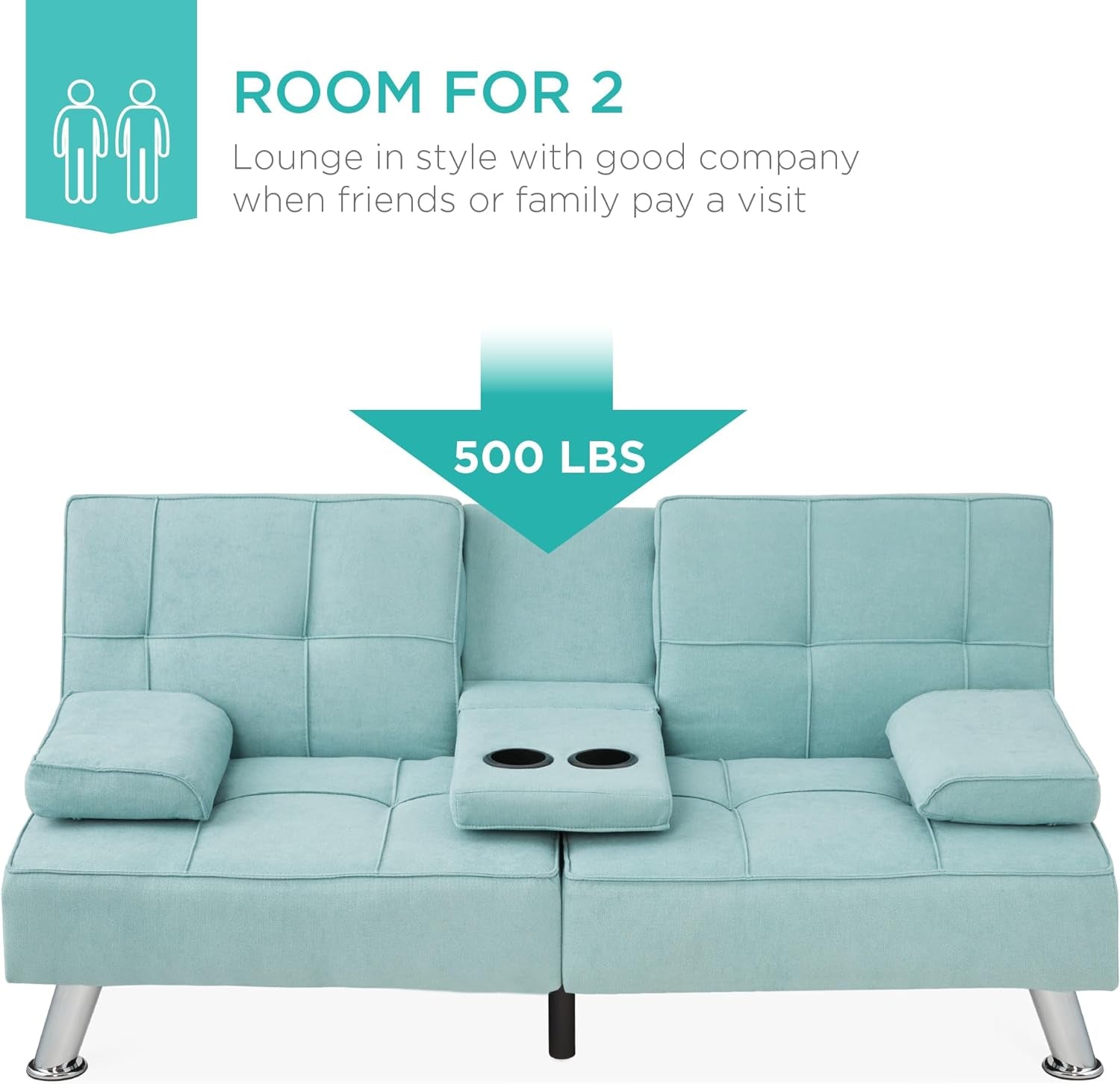 Linen Folding Futon Sofa Bed Aqua With Removable Armrests-3
