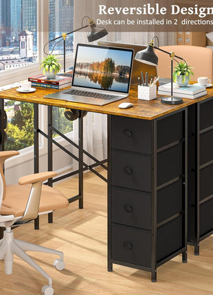 Computer Desk with 4 Fabric Drawers, 35.4 Inch Small Home Office Writing Desk, Simple Table PC Desk for Small Places, Kids Girls Teen Study Writing Desk for Bedroom Dorm Rustic Brown-2