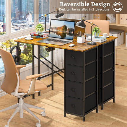 Computer Desk with 4 Fabric Drawers, 35.4 Inch Small Home Office Writing Desk, Simple Table PC Desk for Small Places, Kids Girls Teen Study Writing Desk for Bedroom Dorm Rustic Brown-2