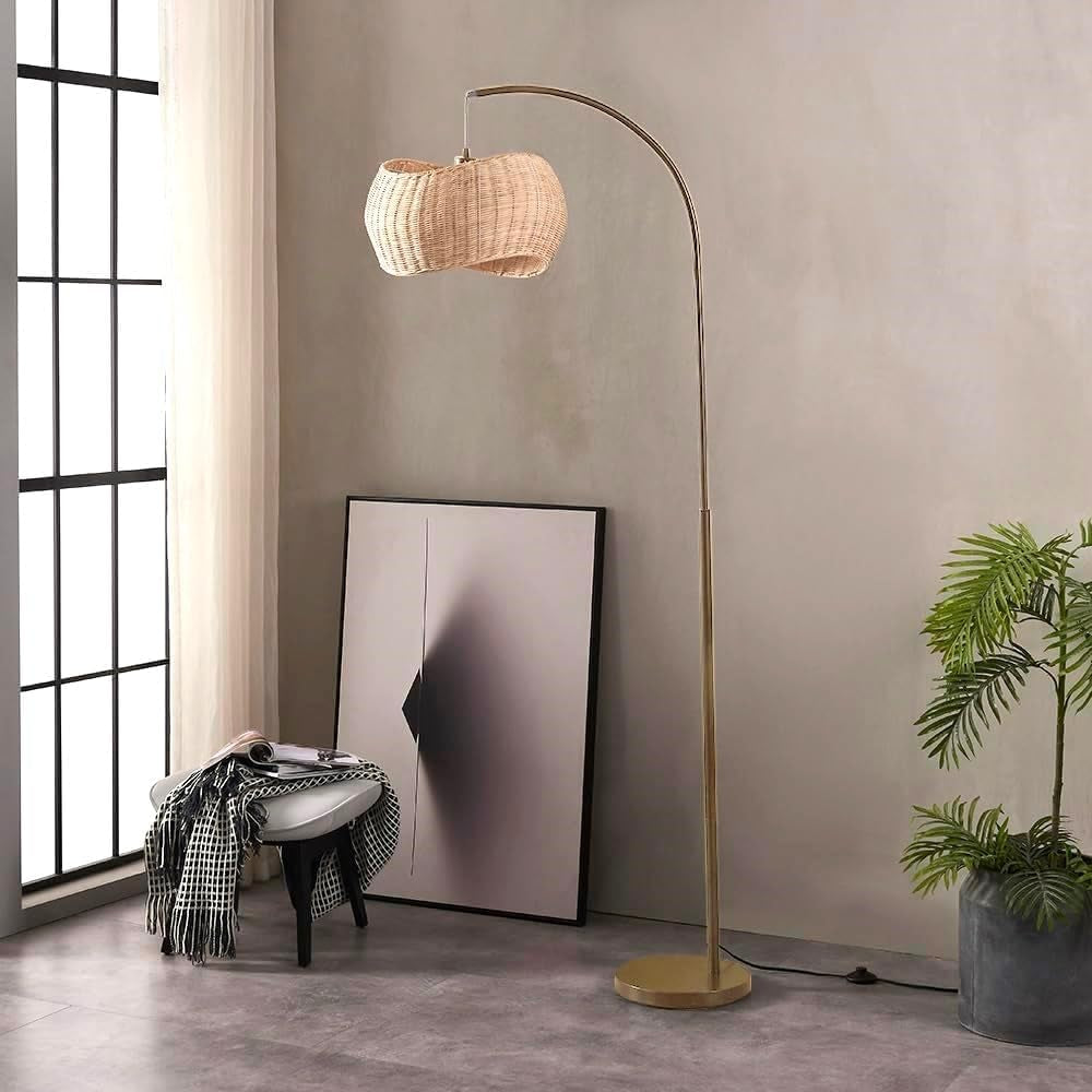 Floor Lamp with Handwoven Wicker Shade