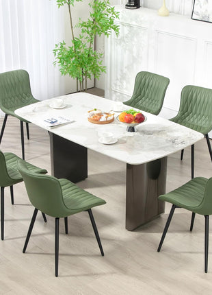 Dining Chairs Set of 2, Mid-Century Modern Upholstered Dining Chairs, Armless Faux Leather Accent Chairs with Backrest, Living Dining Room Chairs with Metal Legs for Dining Room, Green-3