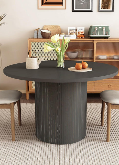 Round Dining Table for 4, Modern Farmhouse Kitchen Table, 47 Inch Small Circle Dining Tables with Wood Strip Base for Kitchen Living Room (Black)-0