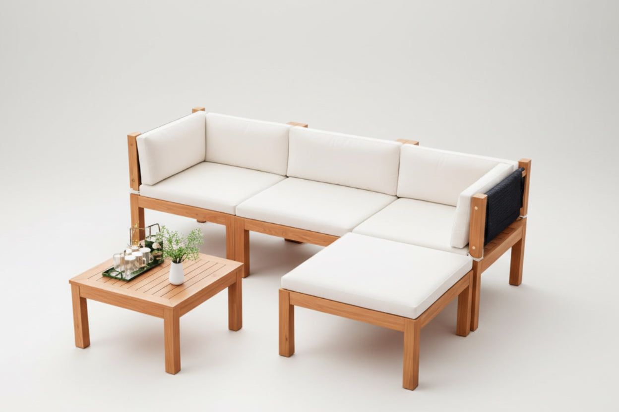 Acacia Wood Outdoor Sectional Sofa Set with Cushions-0