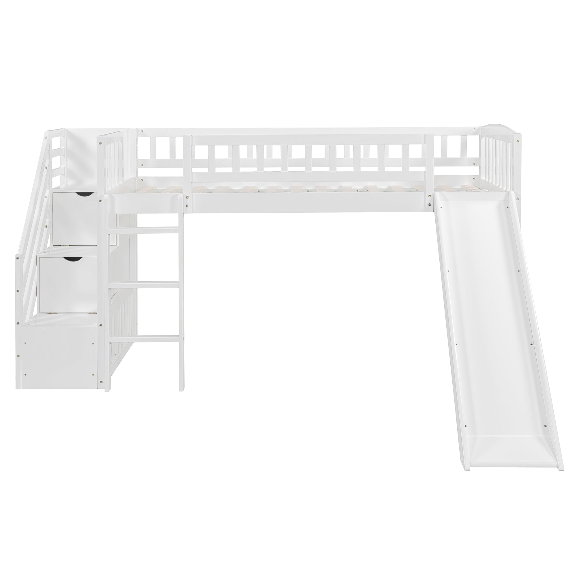 Stairway Twin Size Loft Bed with Two Drawers and Slide