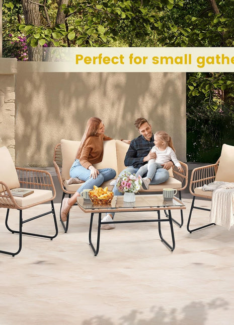 Four Piece Outdoor Wicker Sofa Rattan Chairs Set-2